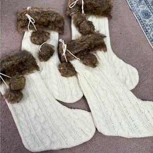 Cozy Cream Knit Christmas Stockings with Faux Fur Trim